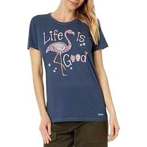 Life is Good Woman’s Daisy Flamingo Short Sleeve Crusher™-Lite Tee, Sz M